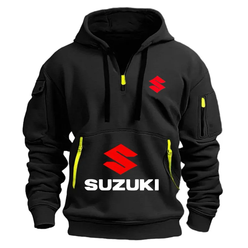 2026 New Motorcycle-style Suzuki Hoodie with Half-Zip Design and Red Logo, Unisex Workwear-style Casual Top — image 1