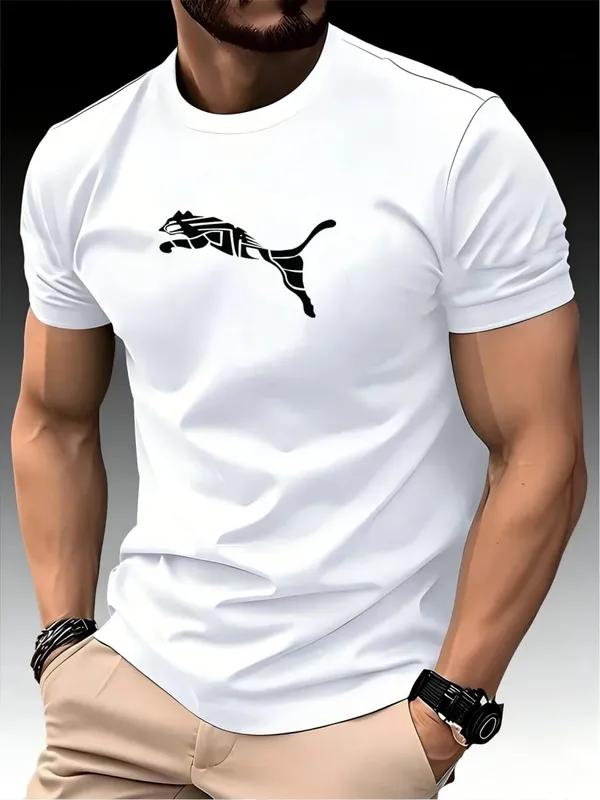 Új nyári luxus férfi divatos Fox Leopard mintás póló Crewneck Casual Trend Y2K Csúcsminőségű, kiváló minőségű fitness sportpóló