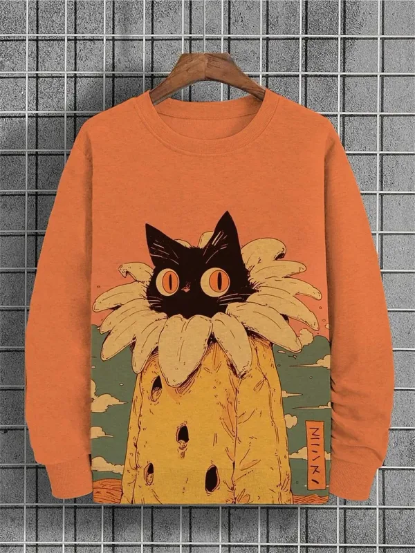 Mga Men's Animal Cat Sweatshirt Long Sleeved Sweatshirt O-Neck Fashion Cool Daily 3D Printed Japanese Art Prints Mga Casual Sweatshirt — image 11