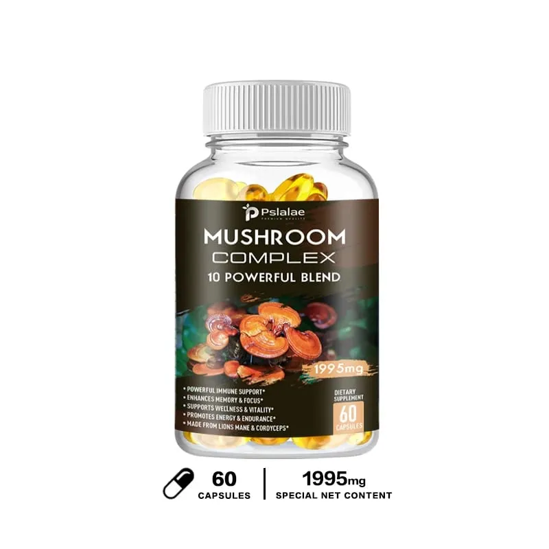 Κάψουλες με σύμπλεγμα μανιταριών - με Lions Mane Chaga Reishi Cordyceps - Υποστηρίζουν την εστίαση της μνήμης του ανοσοποιητικού συστήματος και ανακουφίζουν από το στρες