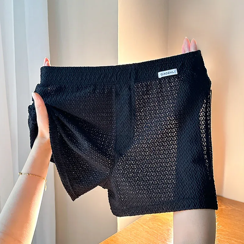 Bagong Men's Ice Silk Jacquard Boxer Shorts, Maluwag at Makahinga, Malaking Sukat, Square-Cut, Kaswal sa Bahay Simpleng Panlalaking Kasuotan