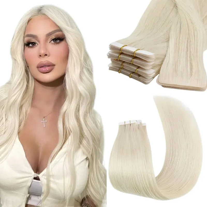 Moresoo Injection Tape Hair Extensions Ash Blonde Highlight Virgin Hair Φυσική ίσια ταινία Brazilian in Human Hair Extension