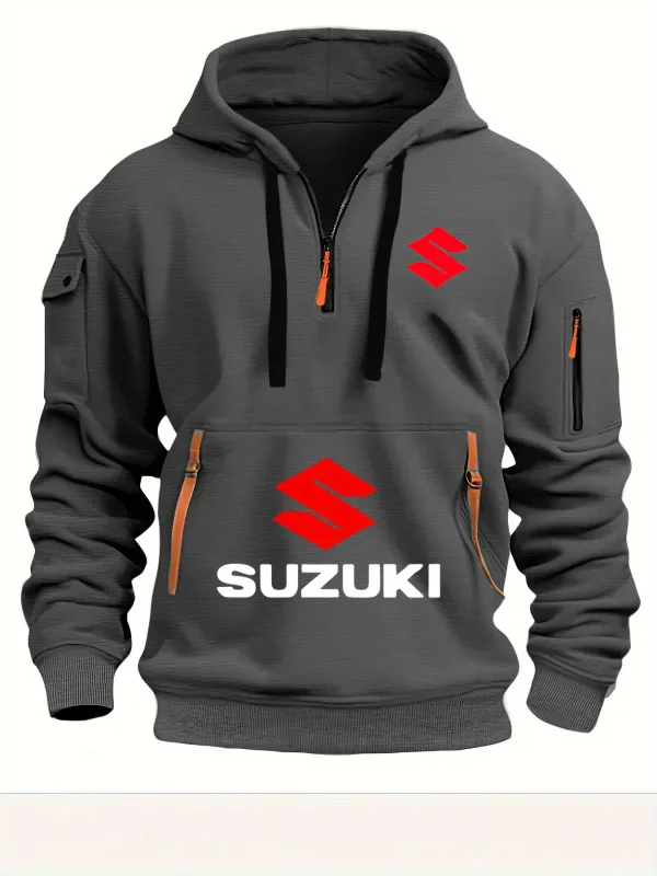 2026 New Motorcycle-style Suzuki Hoodie with Half-Zip Design and Red Logo, Unisex Workwear-style Casual Top — image 6