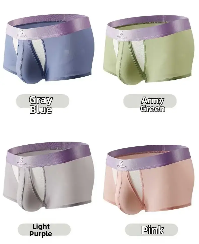 Cueca boxer masculina de seda gelo, roupa íntima de verão, secagem rápida, leve, respirável, abertura lateral separável, calcinha não destacável — image 10