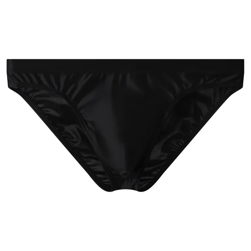 Cueca de biquíni masculina luxuosa de cetim marrom, cintura alta elástica, suave e brilhante, com bolsa de contorno 3d, respirável, íntima — image 4