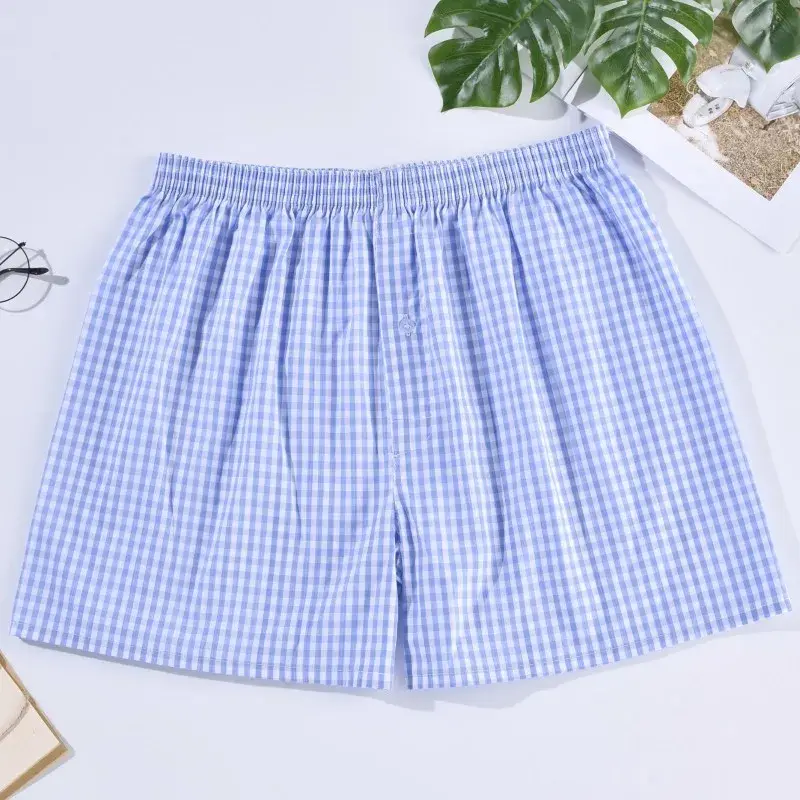 Panlalaking Boxer Shorts Kaswal na Cotton Sleep Underpants Panlalaking Kasuotang panloob Arrow Panties Striped Plaid Maluwag Kumportableng Homewear XL-4XL