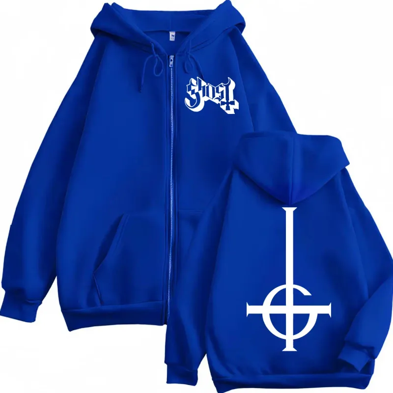 Hot Rea Ghost Rock Band Logotyp Dragkedja Hoodie Herr Dam Högkvalitativ Mode Zip Up Sweatshirts Casual Lös Fleece Pullovers