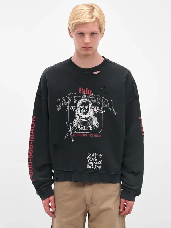 Hoodies PALY Bersaiz Besar Baru Lelaki Wanita Dicuci Hitam Rosak Kualiti Terbaik Kasual Vintage Cardigan Zip Sweatshirt