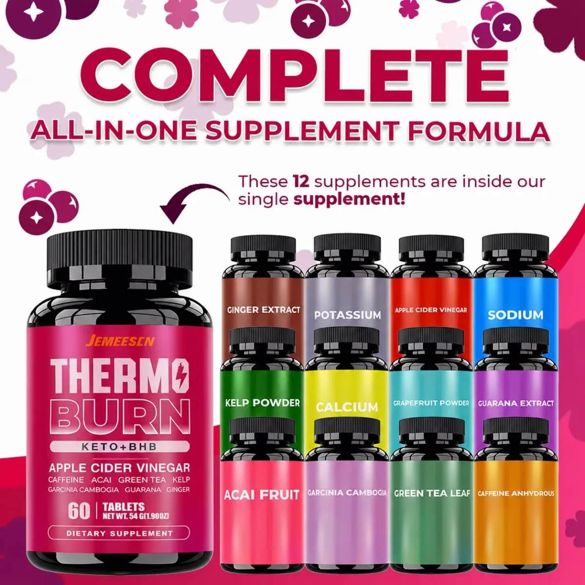 Natural Formula Fat-Burning Tablets with Premium BHB Blend + Brazilian Berry – Gentle Detoxification and Weight Management Suppo