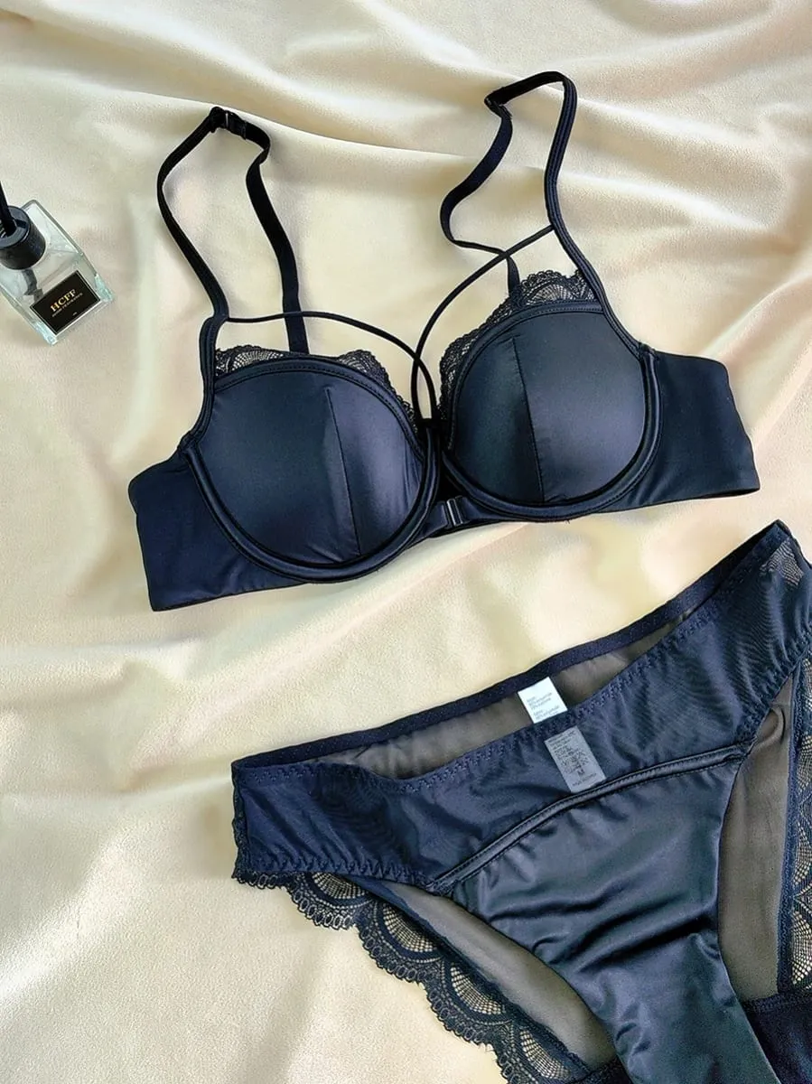 Francia elülső csat vékony csésze bralette szexi üreges női fehérnemű szett kiváló minőségű csipke Push Up melltartók légáteresztő komfort fehérnemű — image 7