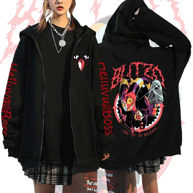Helluva Boss Print Huvdragkedja Män Kvinnor Fritidsmode Höst Vinter Varm vintage långärmade toppar Fleece sweatshirts med dragkedja — image 7