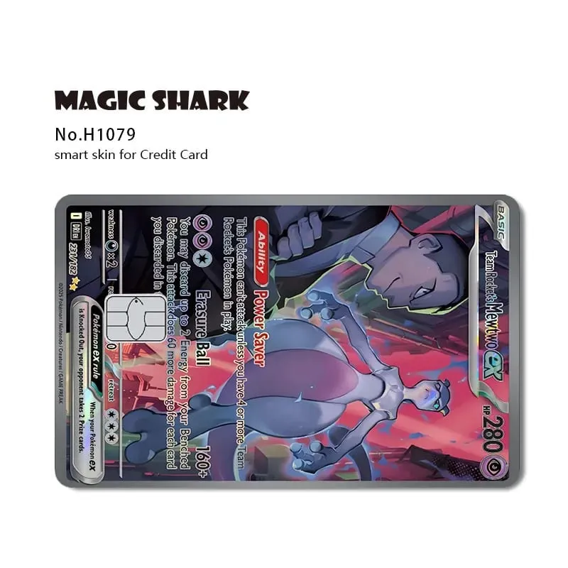 Magic Shark Mew Charizard EX Eevee Gengar Pikachu TCG כרטיס הולוגרפי לייזר מדבקה לסרטי עור לכרטיס אשראי בנקאי — image 17