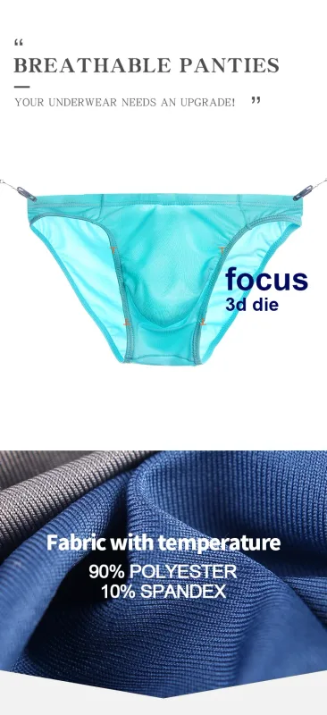 2PCS Men's Underpants Ice Silk Breathable Sexy Thin U Convex Transparent One Piece Low Waist Triangle Shorts Head — image 4