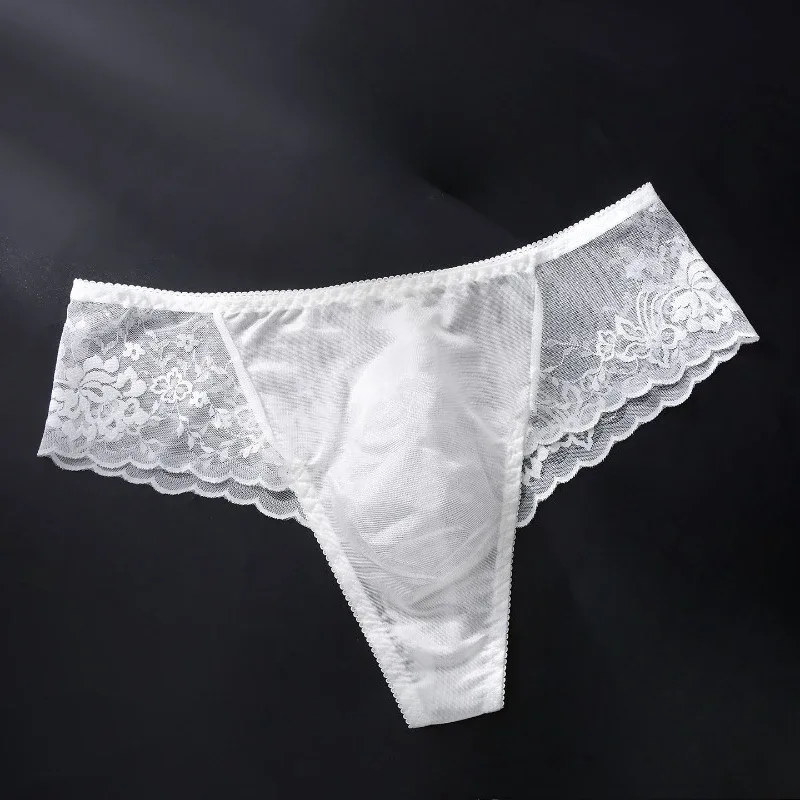 Men Briefs Ultra-Thin Lace Underwear Sheer Lmesh High Elastic Semi-Transparent Breathable Low-Rise Panties Sissy Lingerie
