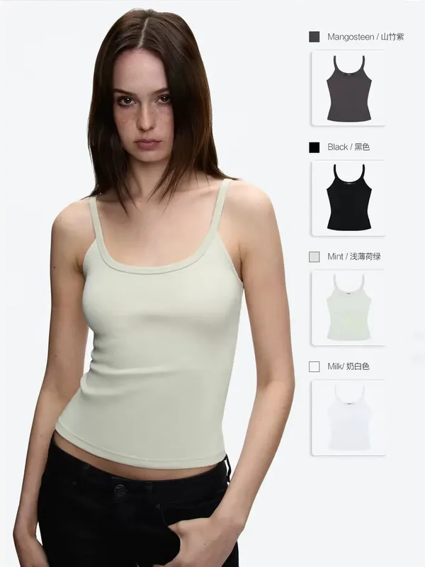 טנק בסגנון אמריקאי צוואר צוואר Slim Fit Stretch Basic Crop Top סקסית מתוקה ומגניבה