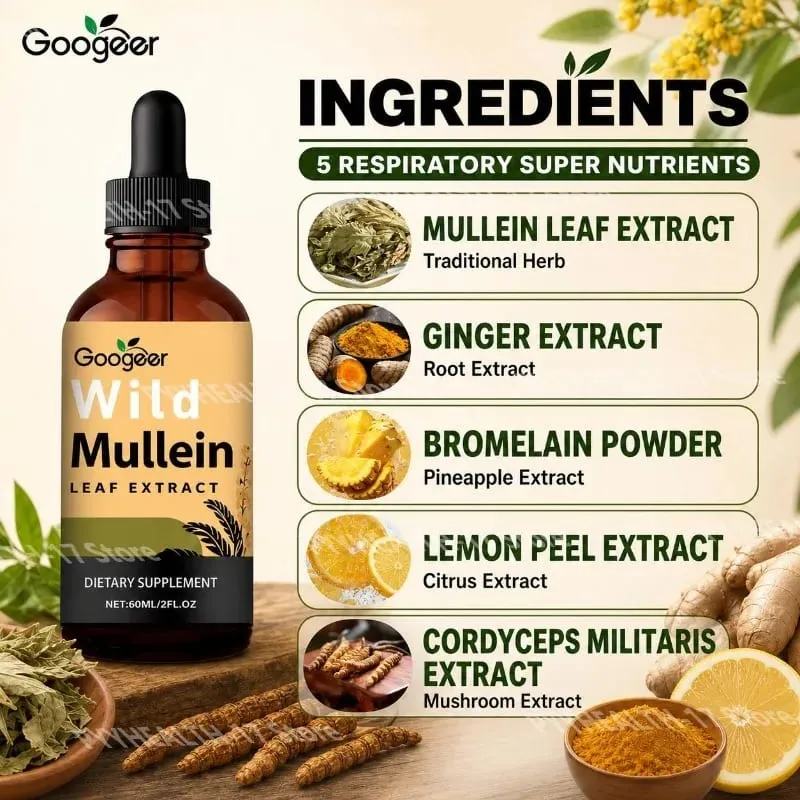 Googeer vad ökörfarkkóró levél kivonat folyékony légzéstámogató gyömbér citromhéj kivonat bromelain és cordyceps kivonat 60 ml — image 2