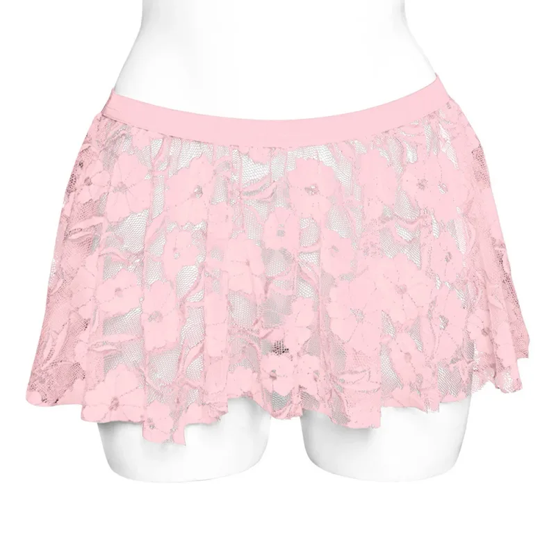 Men Solid Lace Skirt Mesh See Through Para sa Lingerie Low Para sa Rise Pleated Skirts See Through Bodycon Bottom Para sa Party Evening — image 17