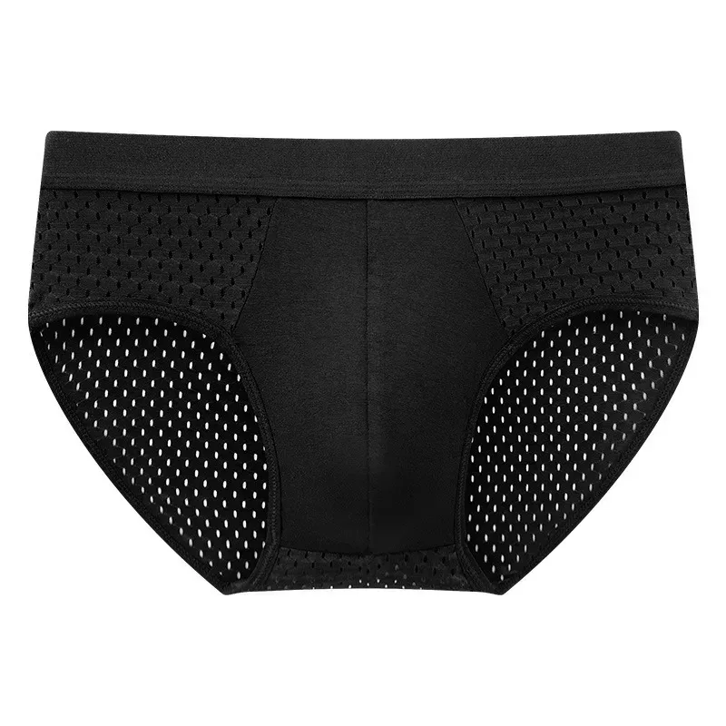 Solid Men Summer Ice Silk Underwear Boxershorts Briefs Breathable Underwear Bamboo Carbon Fiber Anti-Bacterial Hollow Panties