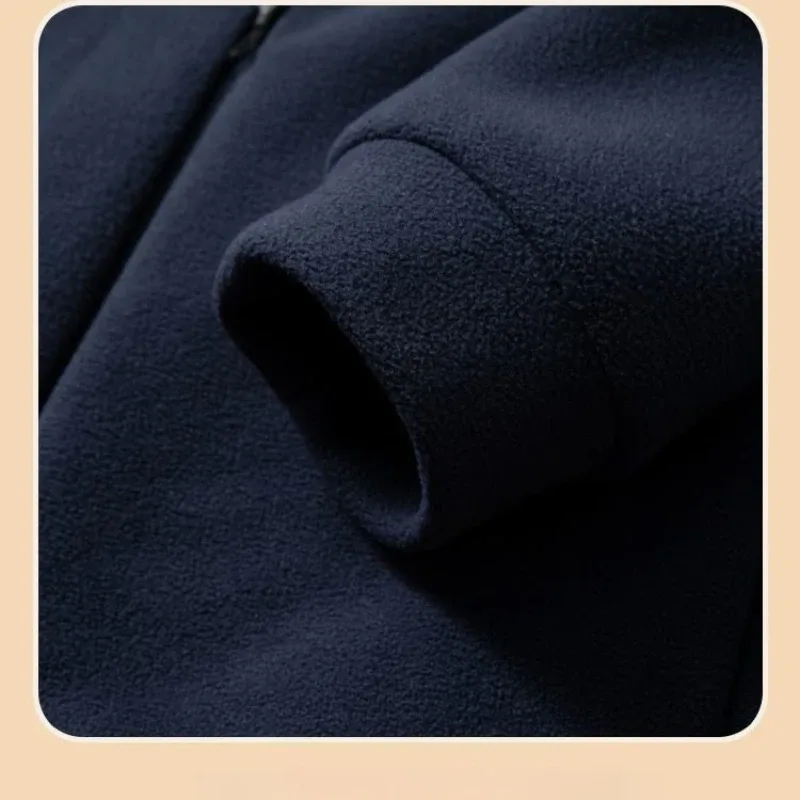 Men Double-sided Polar Fleece Hoodie Cardigan Solid Full Zip Warm Letter Print Casual Coats Thicken Sport Classic Sweatshirts — image 22