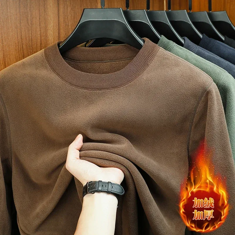 Moletom Com Capuz De Veludo Masculino Outono E Inverno Manga Comprida Pescoço Redondo Cor Sólida Moda Casual Versátil Top — image 11