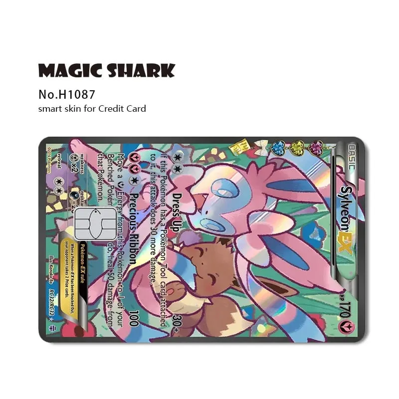 Magic Shark Mew Charizard EX Eevee Gengar Pikachu TCG כרטיס הולוגרפי לייזר מדבקה לסרטי עור לכרטיס אשראי בנקאי — image 25