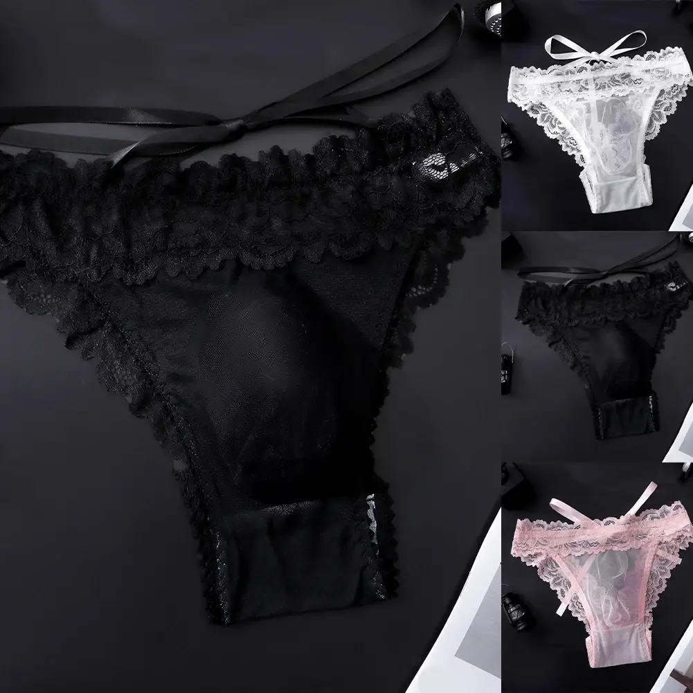 1pc Men's Bow Mesh Lace Hollow Out Briefs Ultra-thin Underwear 3D Bulge Pouch See Through Panties Low Waist Breathable Lingerie — image 7