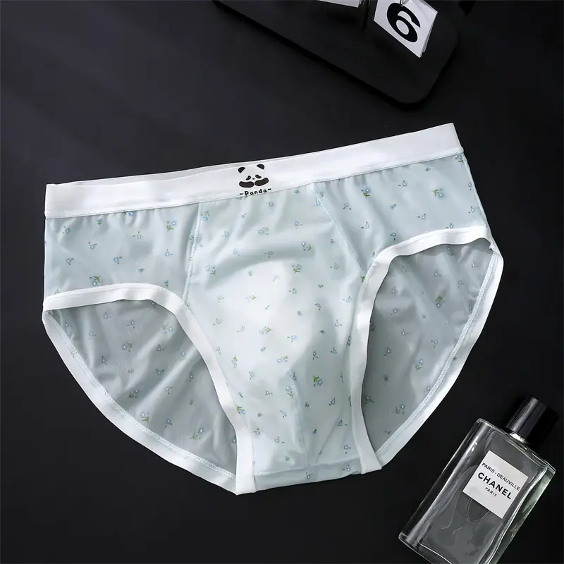 Nova sensação nua roupa interior masculina impressa sissy cuecas masculino seda gelo sexys toy men cueca fina sem costura calzoncillos hombre