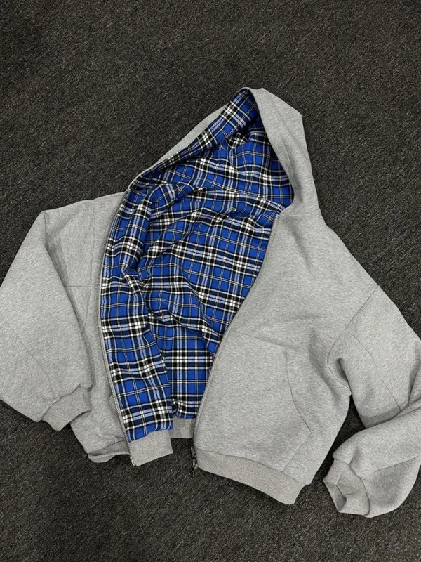 Winter Casual Plaid Print Hoodie Women's Warm Zip-Up Double-Sided Wear Sweatshirt Female Fashion Trendy Loose Hooded — image 3