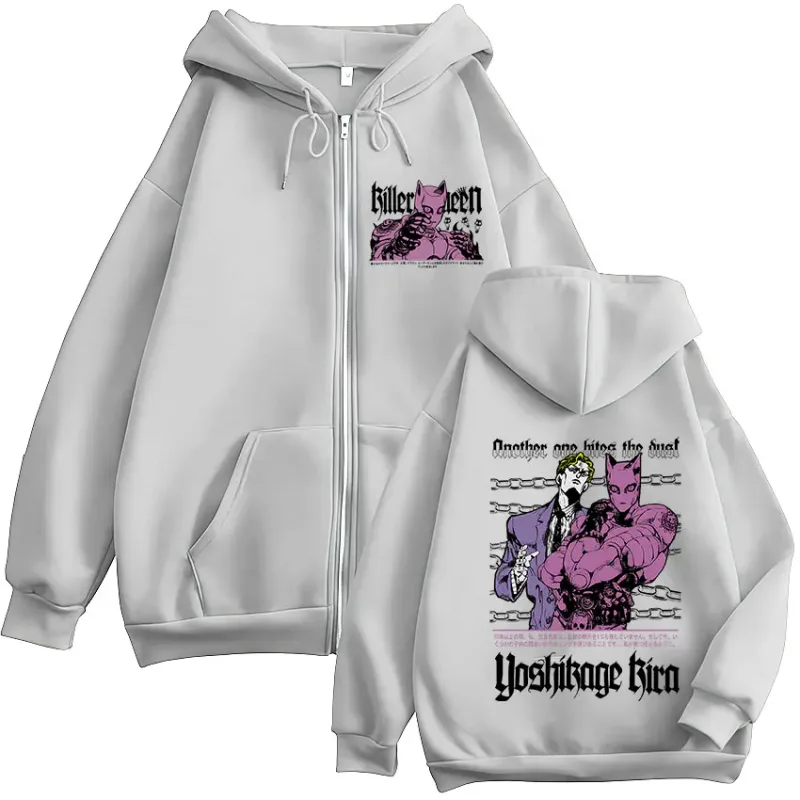 Anime Jojo Bisarrt äventyr Kira Yoshikage Killer Queen Zipper Hoodies Herr Kvinnor Kläder Mode Zip Up Sweatshirts Jackor
