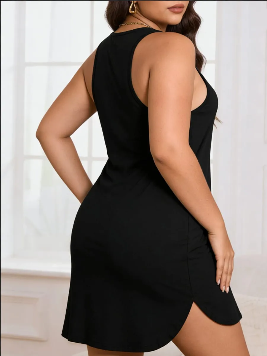 Large-Size Lady's 'Chocolate' Print Round-Neck Pullover Dress With a Close-Fitting and Comfortable Design Suitable for Casual — image 3