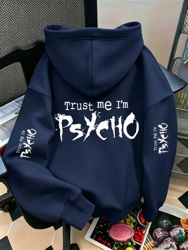 Unisex Trust Me I'm Psycho Sports Hoodie Gothic Dark Letter Print Black Oversized Pullover Streetwear Sweatshirt Vår Höst — image 2