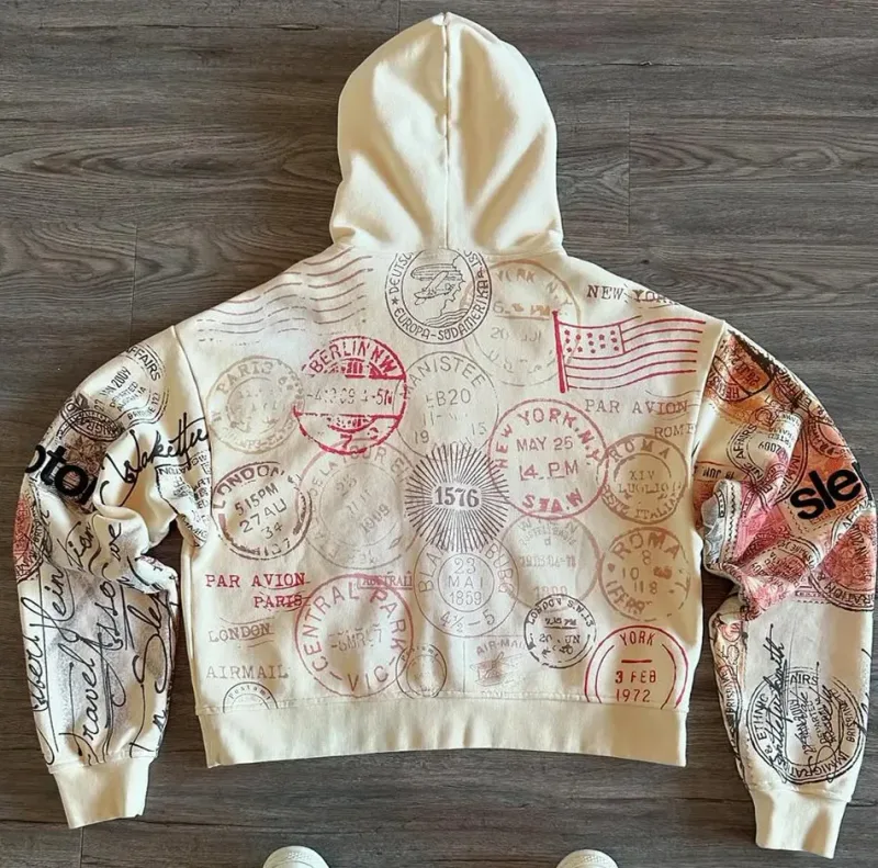 Sweatshirt Jacka Dragkedja Luvtröja Aprikostryck Bokstäver Tecknad Mode Multifunktionell Retro Y2K High Street Herr och Dam — image 6