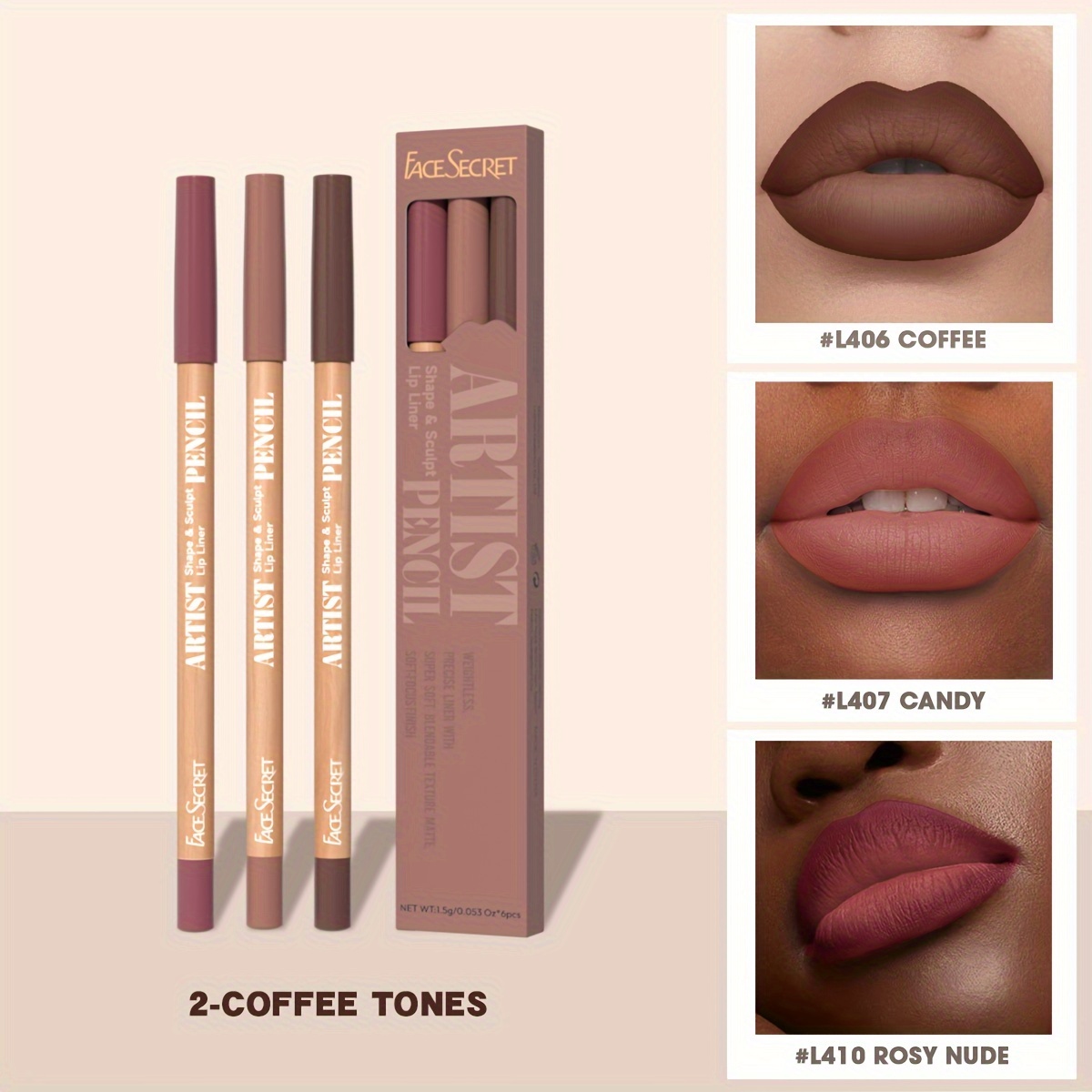 Face Secret 3 τμχ Σετ Nude Lip Liner Φυσικό ματ μακράς διαρκείας αδιάβροχο μακιγιάζ με μολύβι χειλιών με γάντζο γραμμής υψηλής χρωστικής — image 8