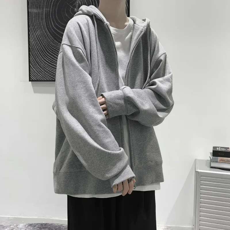 Moda masculina com capuz cardigan outono moletom com capuz cor sólida jaqueta clássica manga longa com zíper casaco casual roupas masculinas — image 4