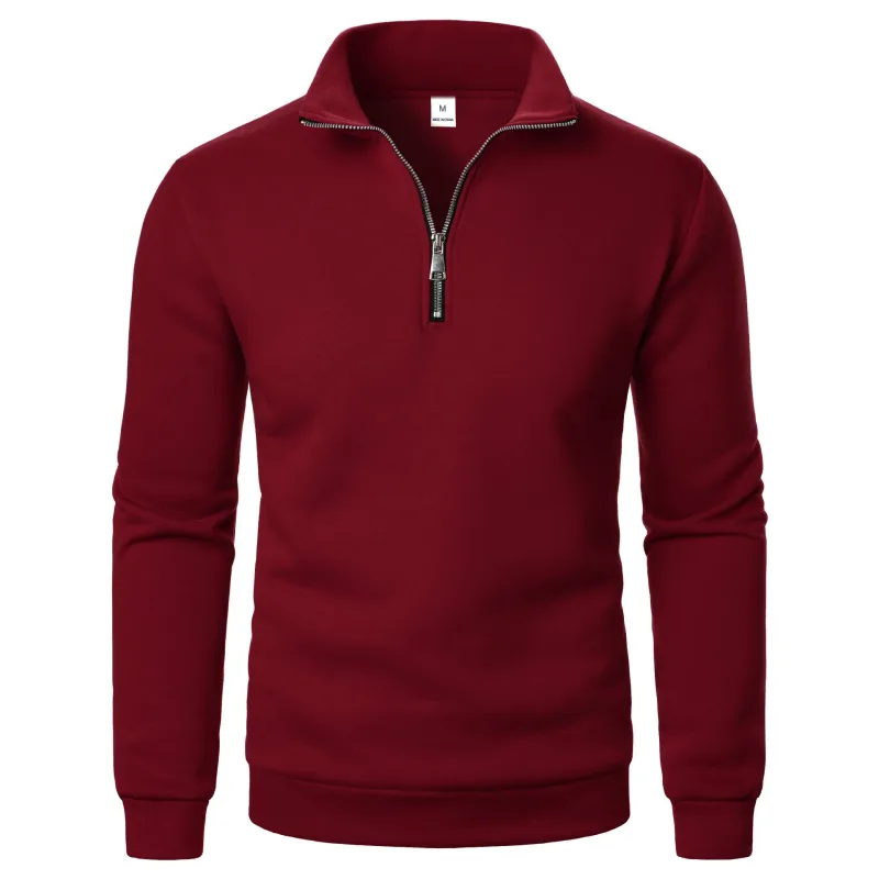 Primavera e outono novo casual meio zíper levante-se gola hoodie tendência simples e solto oversized velo moletom com capuz masculino — image 5