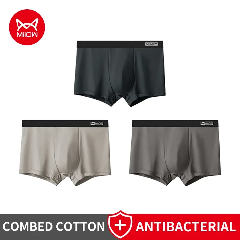 MiiOW 3Pcs Cotton na Panlalaking Panloob na Antibacterial Crotch Panti ng Panlalaking Makahinga Mga Panloob na Panlalaki Solid Kumportableng Panlalaking Boxer Brief