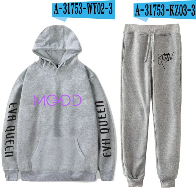 Hip hop confortável eva rainha impressão moletom moletom terno hoodies + calças terno meninos/meninas 2 peça conjunto roupas — image 19
