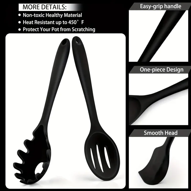 1 /7 részes szilikon konyhai edénykészlet - tapadásmentes, spatula kanál szkimmer tésztacsipesz és egyebek főzéshez és sütéshez — image 5