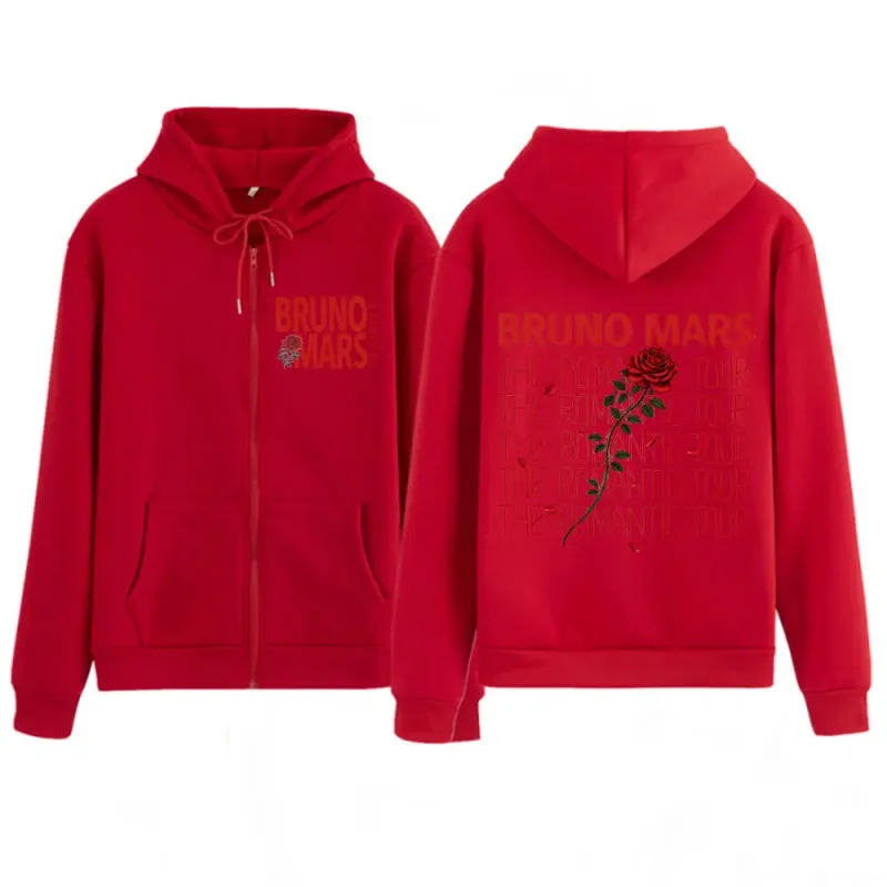 Bruno Mars The Romantic Tour 2026 Print Zip Up Hoodie Men Women Fashion Pullover Long Sleeves Loose Aesthetic Zipper Sweatshirts — image 5