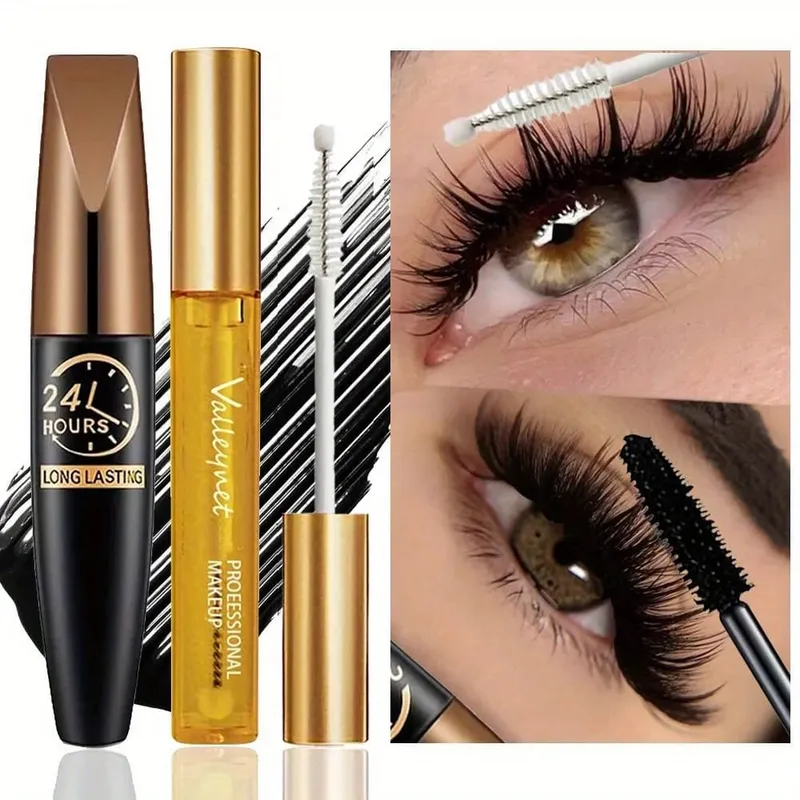 2Pcs/Set Natural Lash Care Serum + 5D Curling Mascara Lashes Curled Lashes Long-lasting Waterproof Travel Eye Makeup Set — image 2