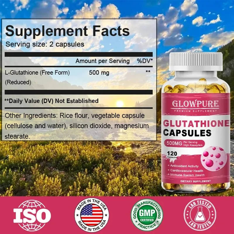 Glutathione Capsules for Skin Detox and Immune System Support with High Absorption Formula Beauty Care Health Supplement Vegan