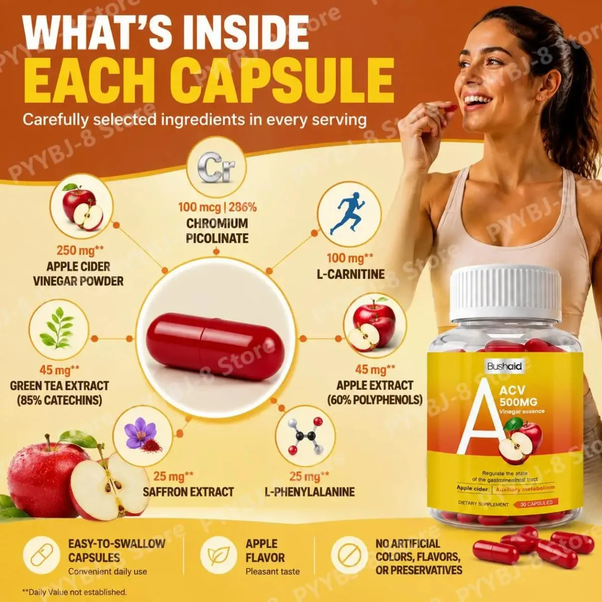 30 Κάψουλες Μηλόξυδο με L-Carnitine Energy Maintenance Green Tea Extract (85% Κατεχίνες) για Υποστήριξη Υγείας — image 4