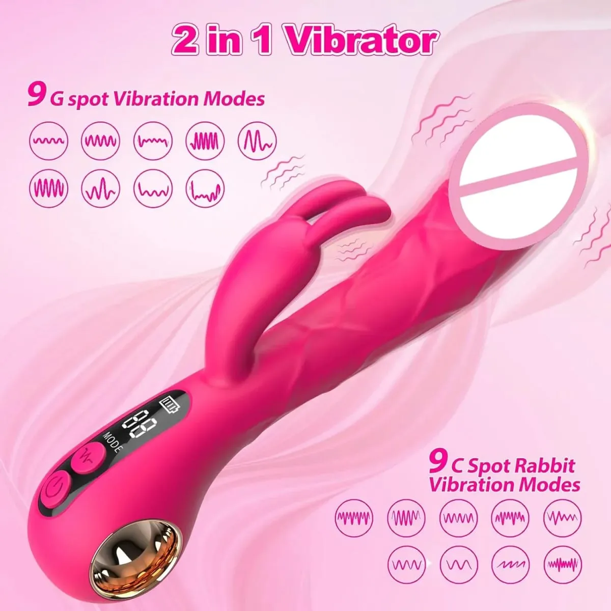 נקבה תצוגת LCD ארנב אוזן רטט דגדגן פטמת Gspot להקניט דילדו ממריץ נרתיק אוננות צעצועי מין לנשים זוג