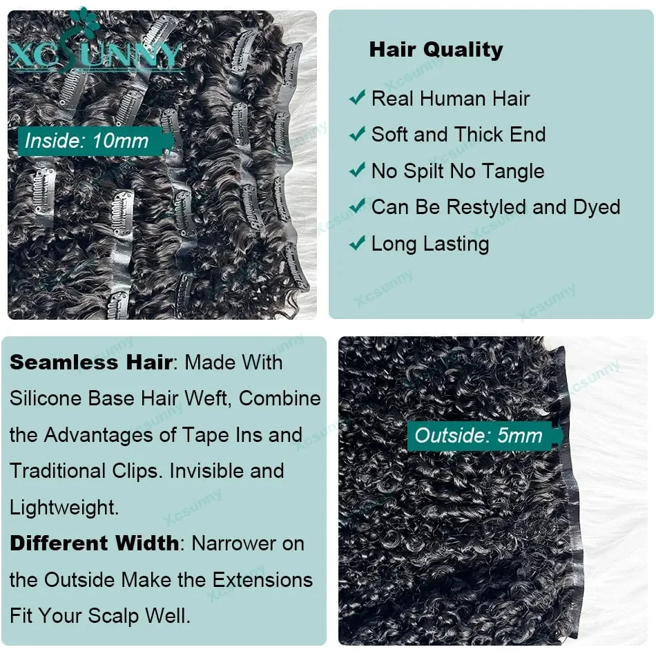 Kinky Curly Seamless Clip Ins Human Hair Burmese PU Clip In Human Hair Extensions Kinky Curly για μαύρες γυναίκες 240g Ολόσωμη κεφαλή — image 4