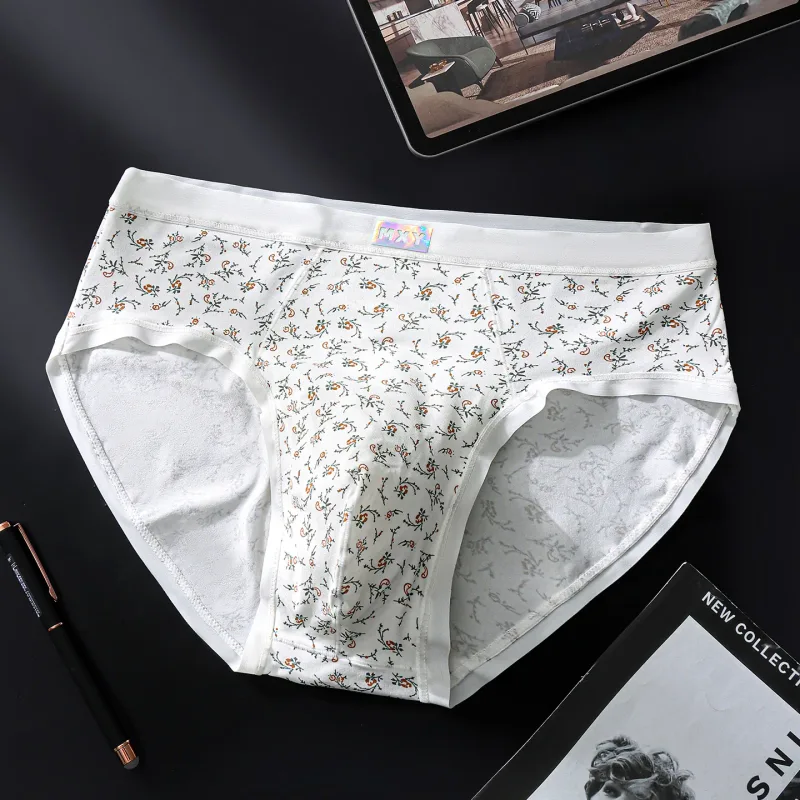 Men Sexy Briefs Sissy Lingerie Ice Silk Floral Print Panties U Convex Pouch Underwear Thin Daily Underpants Calzoncillos Hombre — image 12