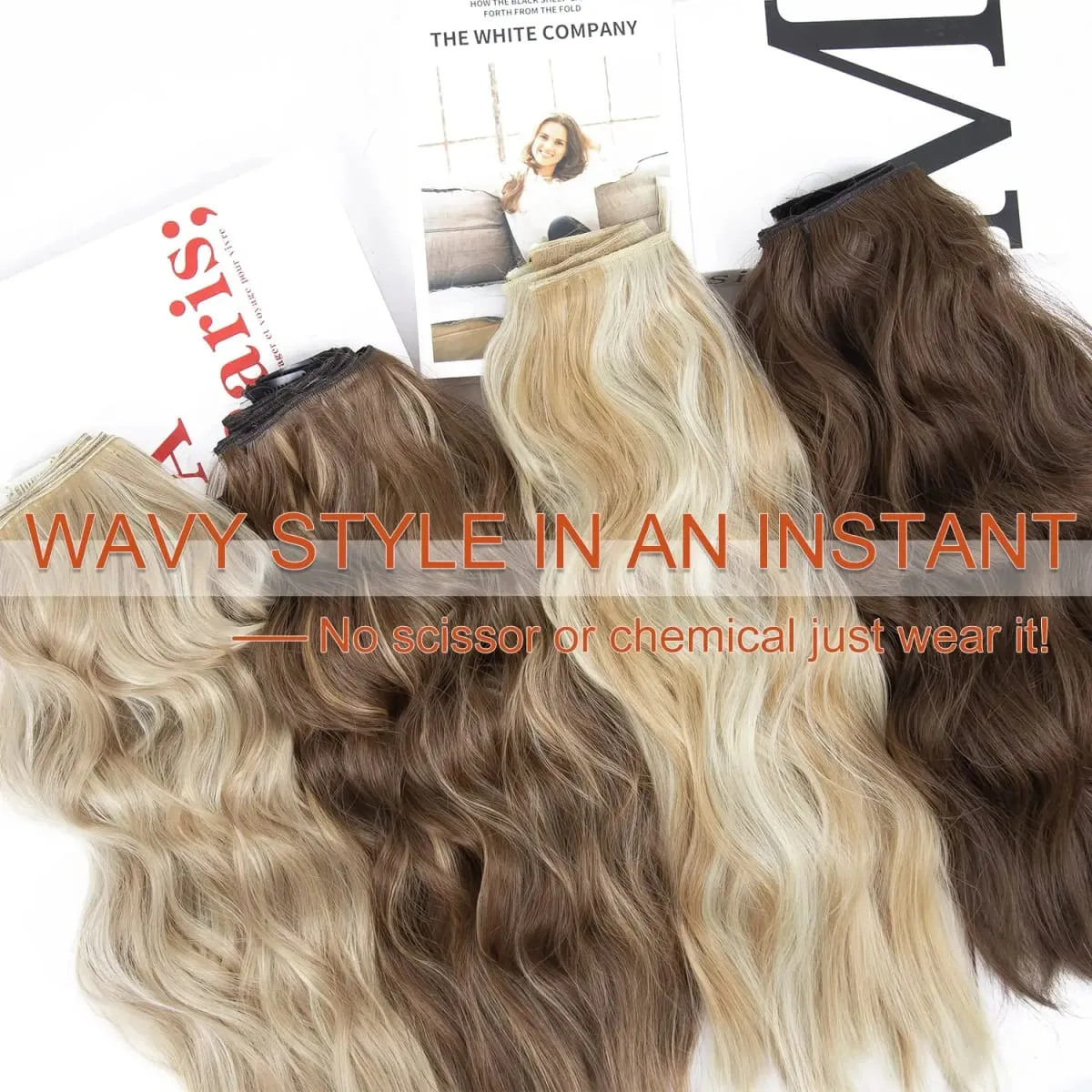 Leeons Wavy Clip In Hair Extensions 4 τμχ Φυσικά μαλακά μακριά κυματιστά Hairpieces Χοντρό διπλό κλιπ υφαδιού σε επεκτάσεις μαλλιών για γυναίκες — image 4