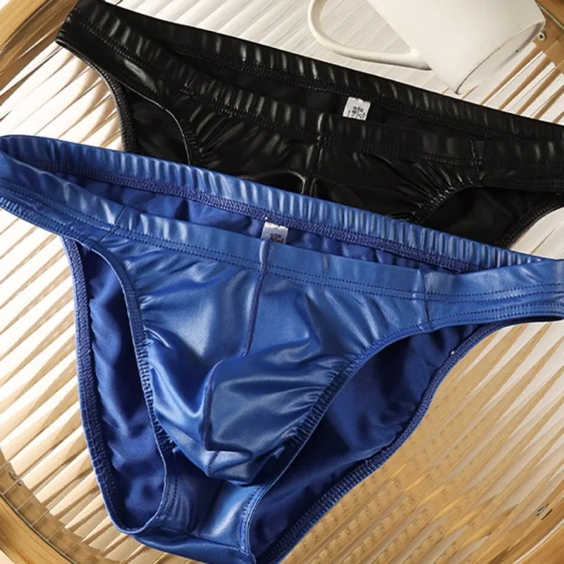 Sexy Briefs Underwear Men Faux Leather Sexy Underwear Briefs Low Waist Bulge Pouch Lingerie Panties Underpant Triangle Pants — image 2