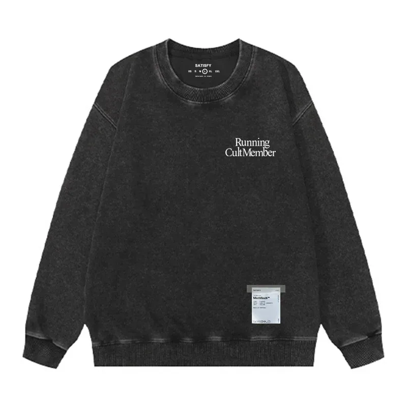 Satisfy SoftCell Men's Round-Neck Sweatshirt Running Distress Member Print Vintage Style Long Sleeve Cotton Sweatshirt with Po — image 18