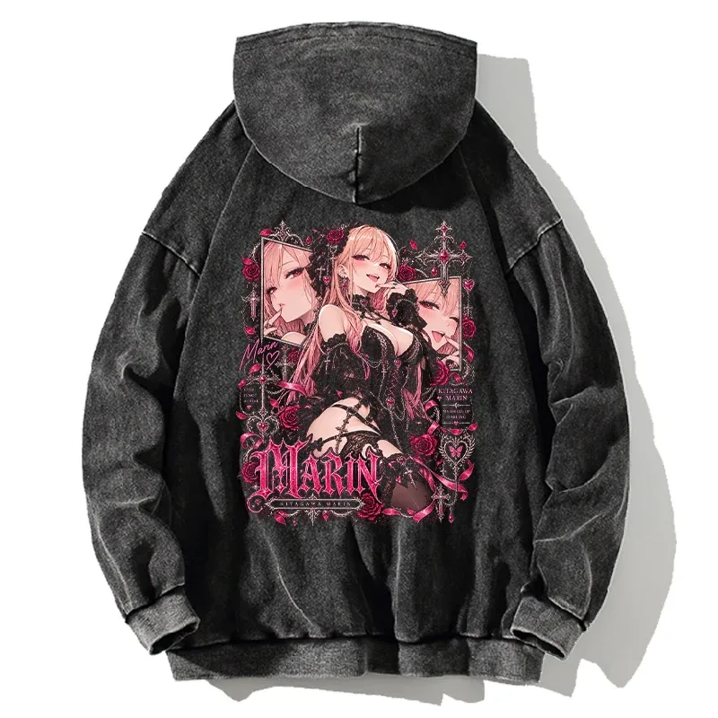 Marin My‑Dress‑Up Darling Anime Retro Hoodies Y2k Gothic Washed Streetwear Men Women Long Sleeves Oversized Cotton Hooded Tops — image 2
