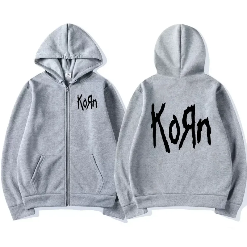 Korn rock band carta logotipo zíper hoodie masculino metal gótico vintage oversized zip up hoodies streetwear punk camisolas jaquetas — image 4